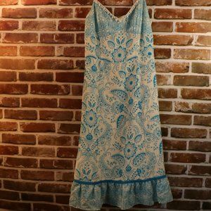 Ann Taylor Loft Size 6 Silk Spaghetti Strap Blue White Paisley Dress Small Stain
